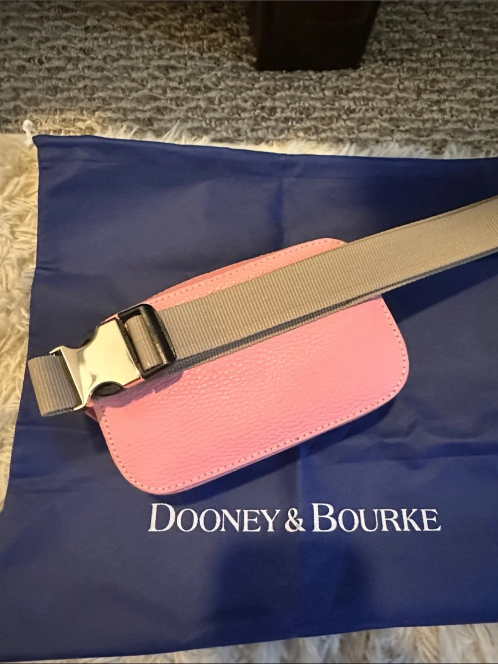 Dooney & Bourke Pink Pebbled Leather Mini Crossbody with Tan Strap, NWOT
